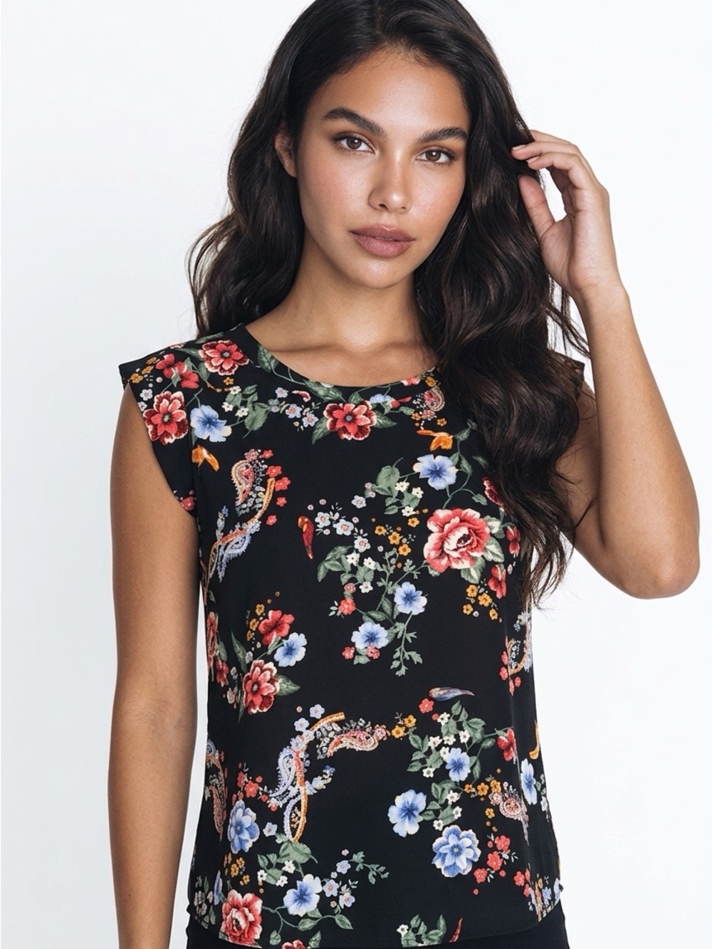 Pleione flower sleeveless top.  Blouse is Light summer weight‎ size extra small